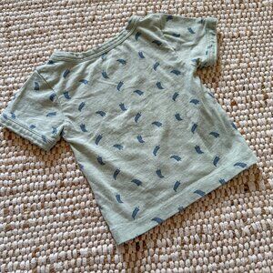 Green short sleeve boxy topstitch tee | tiny fern | organic cotton slub - 3-6m